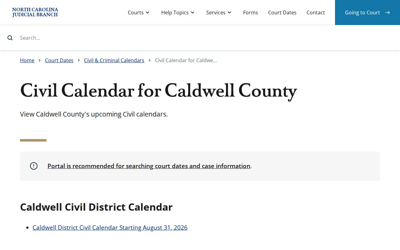 Caldwell County court schedule civil calendar destination