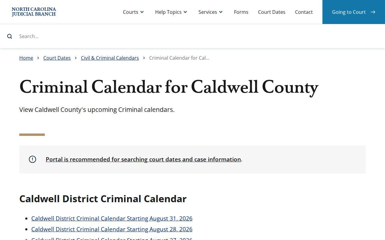Caldwell County court schedule criminal calendar destination