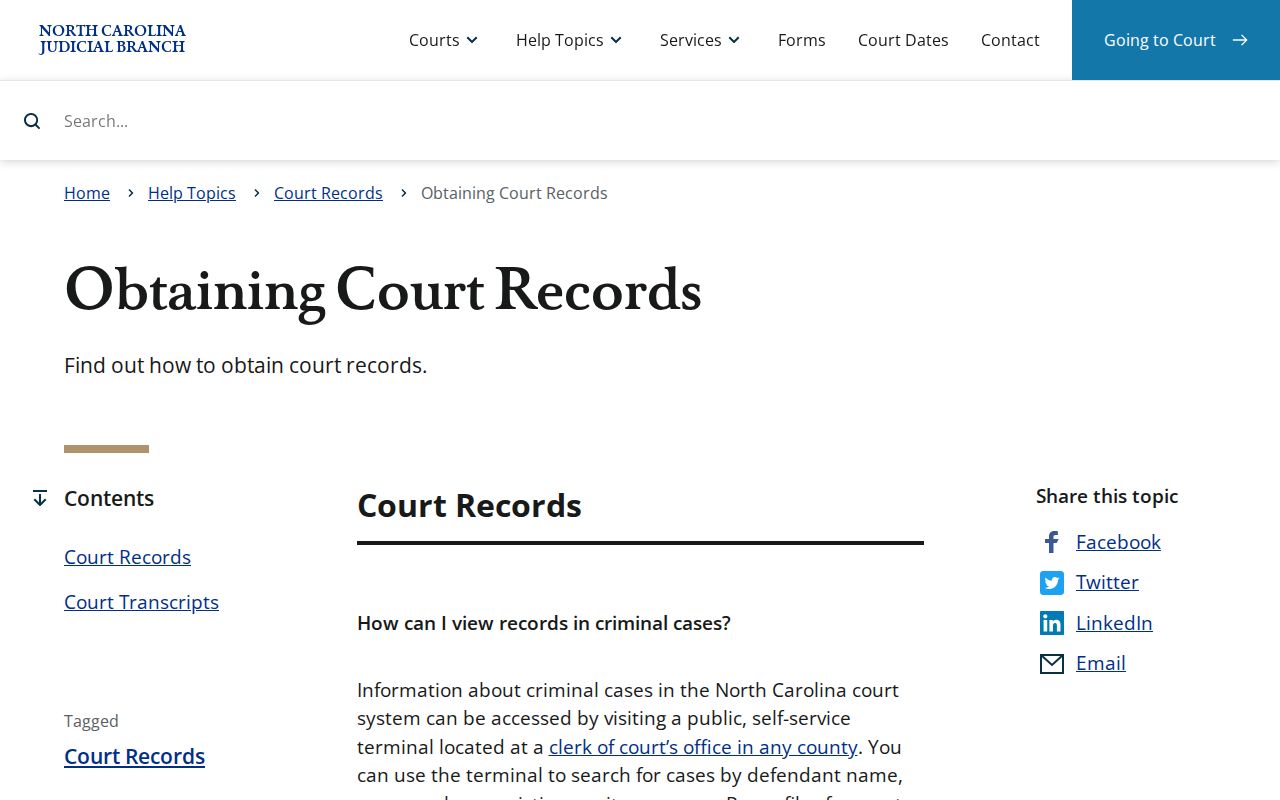 North Carolina court-record guide explaining access to court files and copies