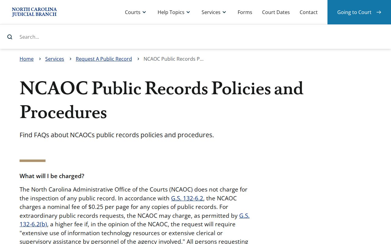 North Carolina Administrative Office of the Courts public-records policy page