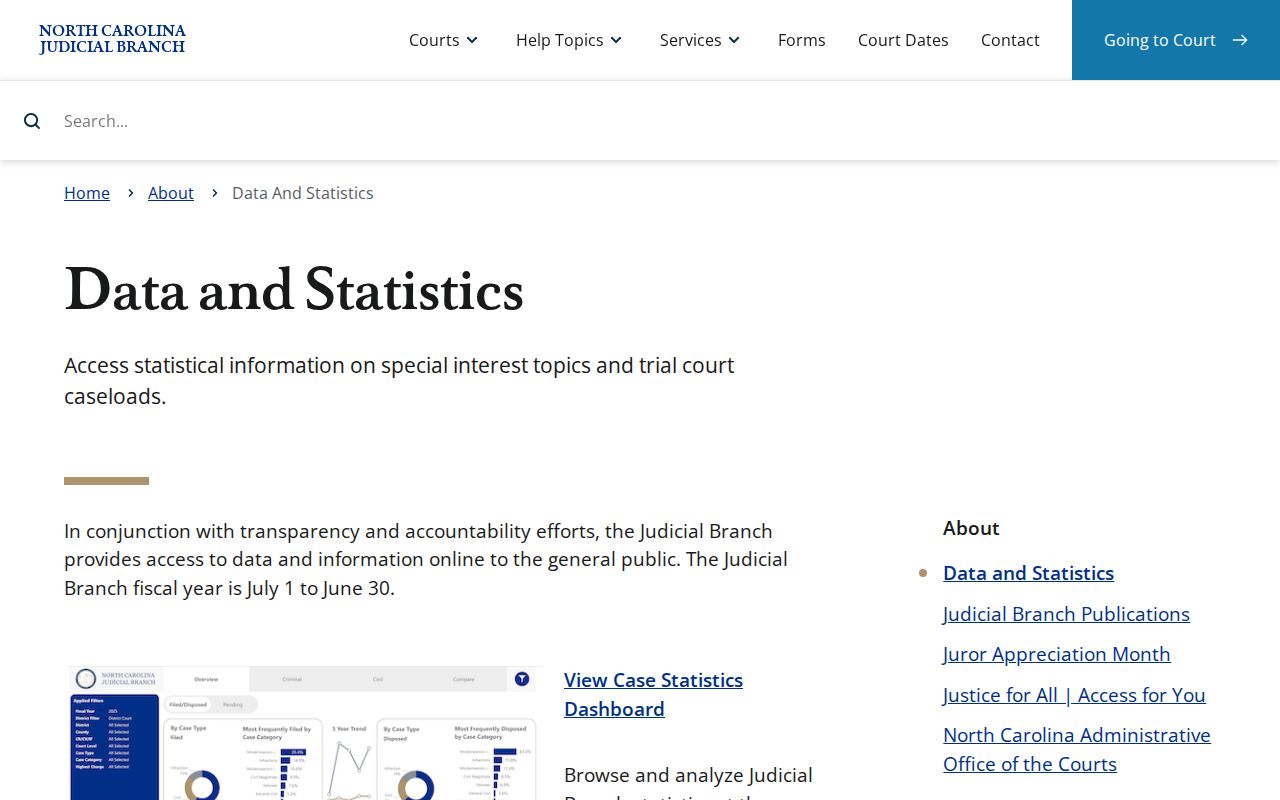Caldwell County criminal court docket research image showing the North Carolina Judicial Branch data and statistics page