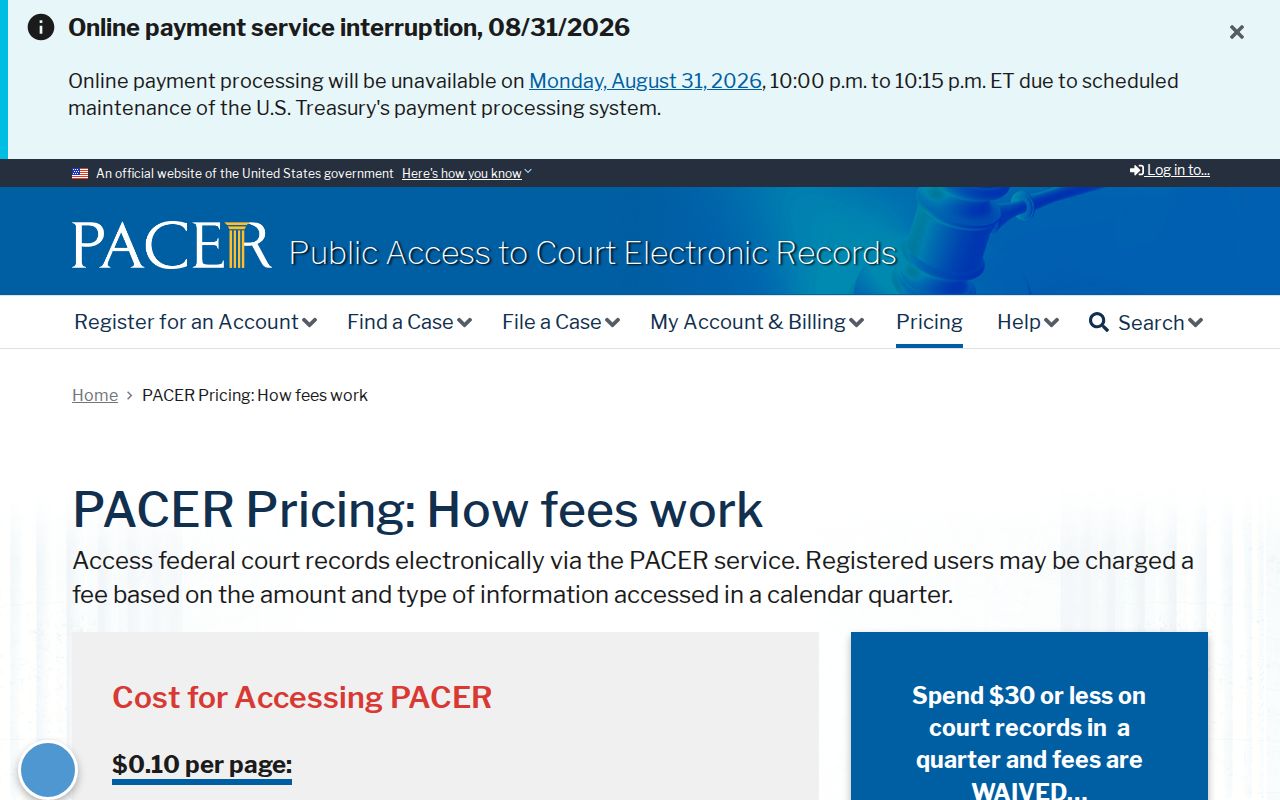 Granite Falls court records PACER pricing source