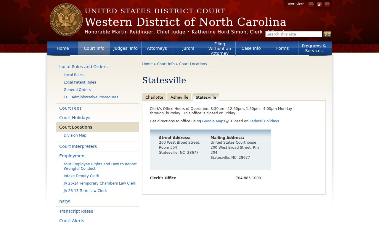 Granite Falls court records Statesville federal courthouse source