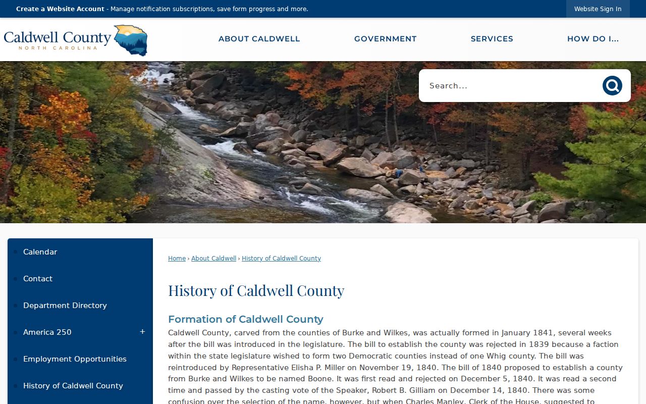 Caldwell County court docket county history source
