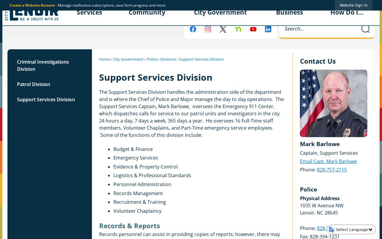 Lenoir court records support services source page
