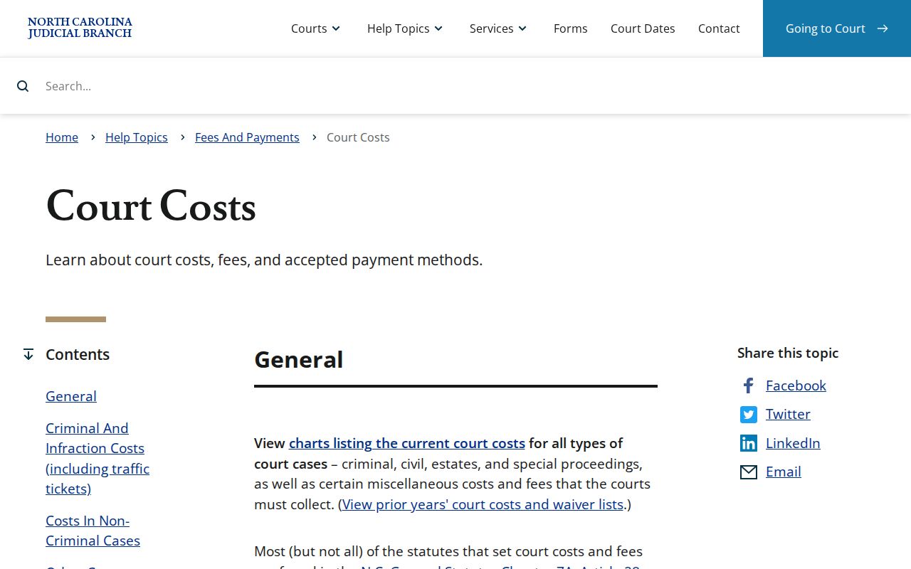 Sawmills court records North Carolina court costs source page