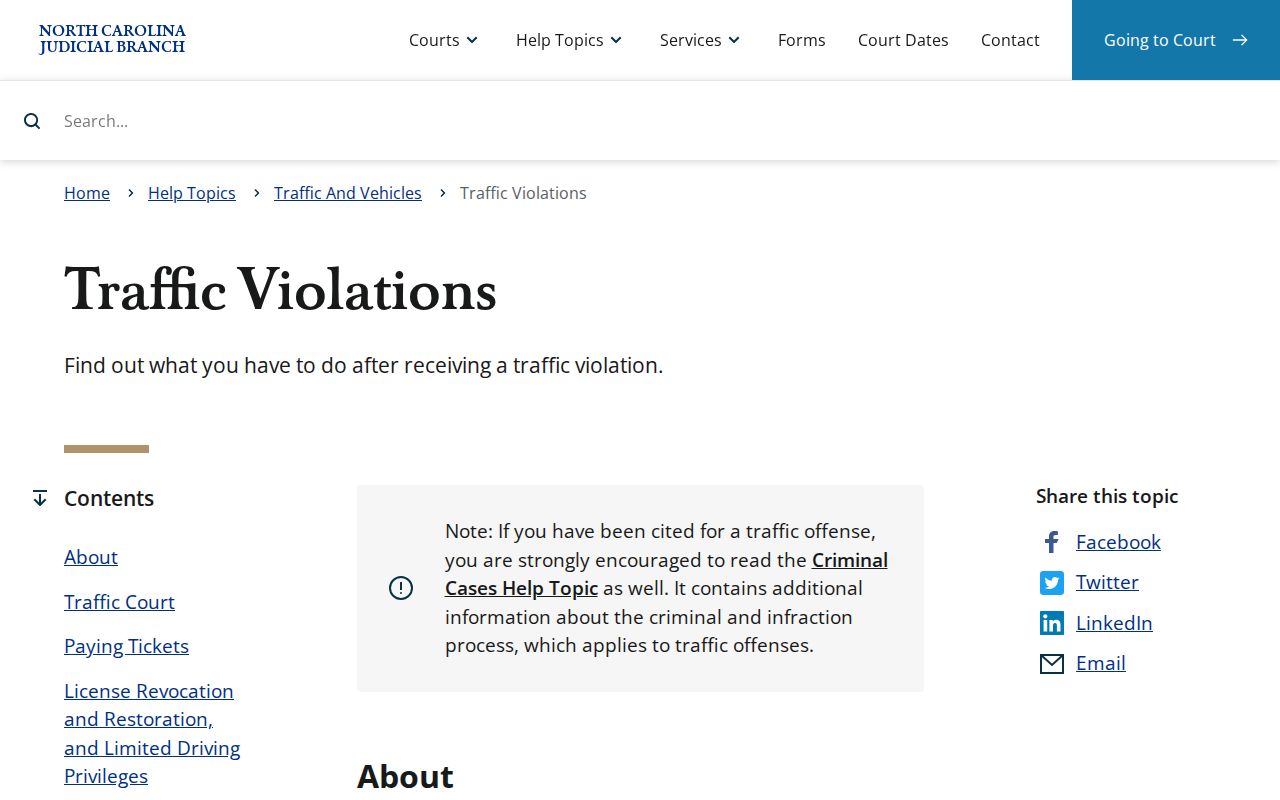 North Carolina traffic violations guide with court-date and citation information