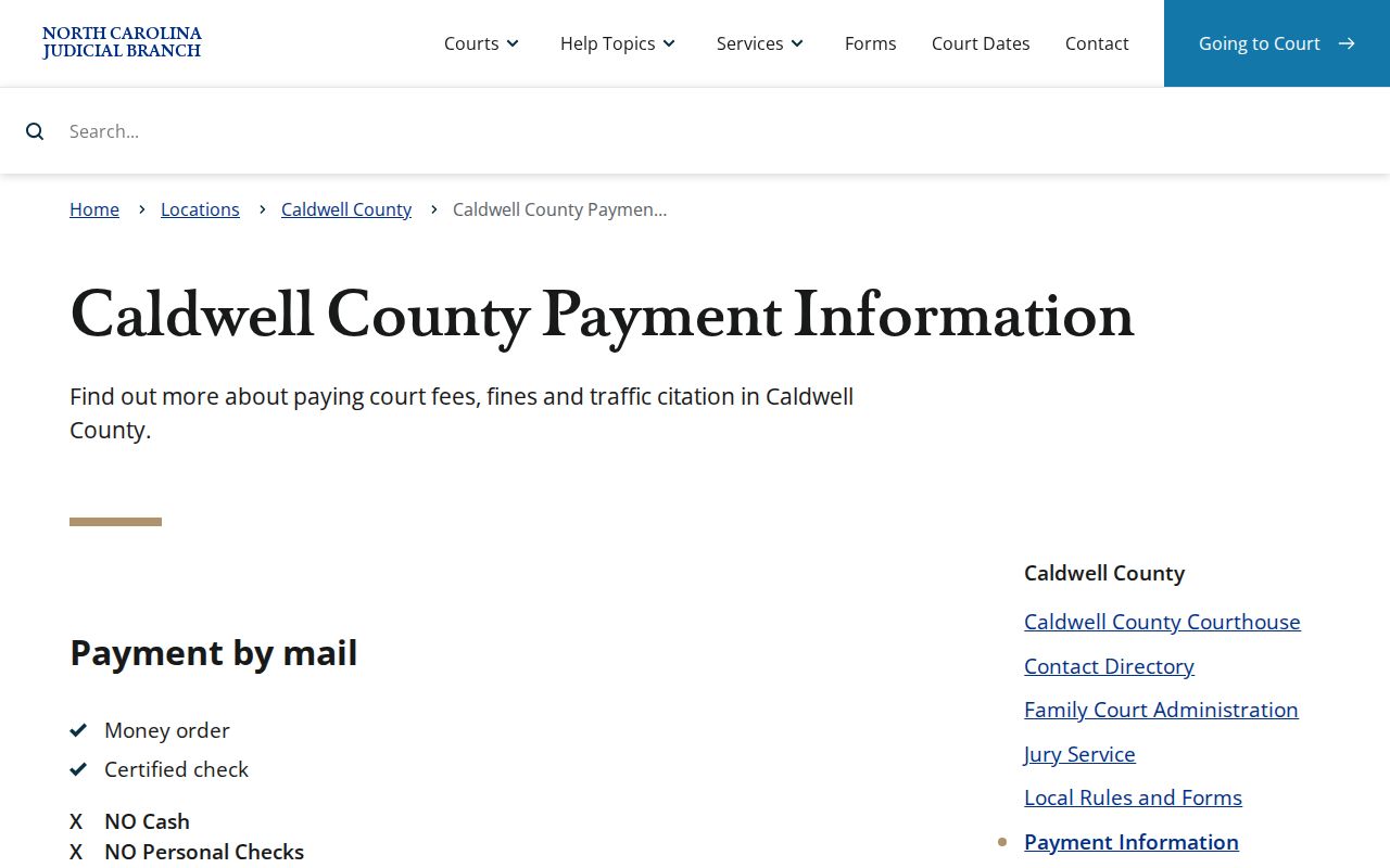 Caldwell County court payment information page